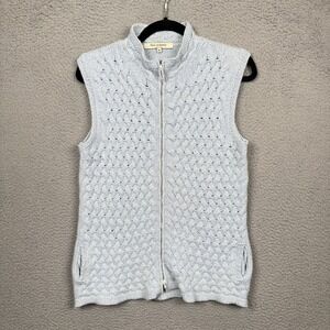 Rani Arabella Sweater Vest‎ Womens M Blue Full Zip Italy Cashmere Wool Old Money